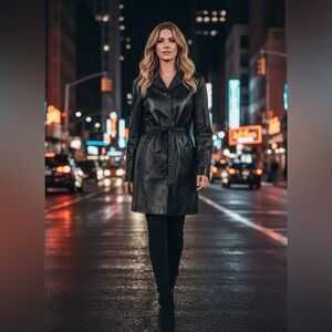 Modern Essential Women’s Mid Length Belted Trench Coat Sz S Y2K Mob Wife Matrix